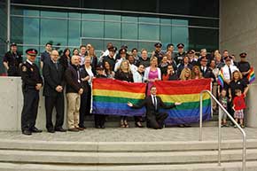 The Rainbow Flag raised at York Regional Police headquarters in Aurora. The Rainbow Flag raised at York Regional Police headquarters in Aurora.
