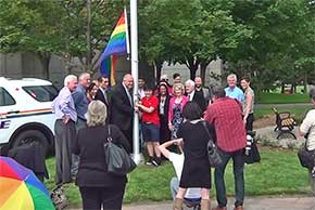 Mayor Scarpitti, councillors, digitiaries and community members raise the Rainbow Flag at the City of Markham civic centre. Mayor Scarpitti, councillors, digitiaries and community members raise the Rainbow Flag at the City of Markham civic centre.